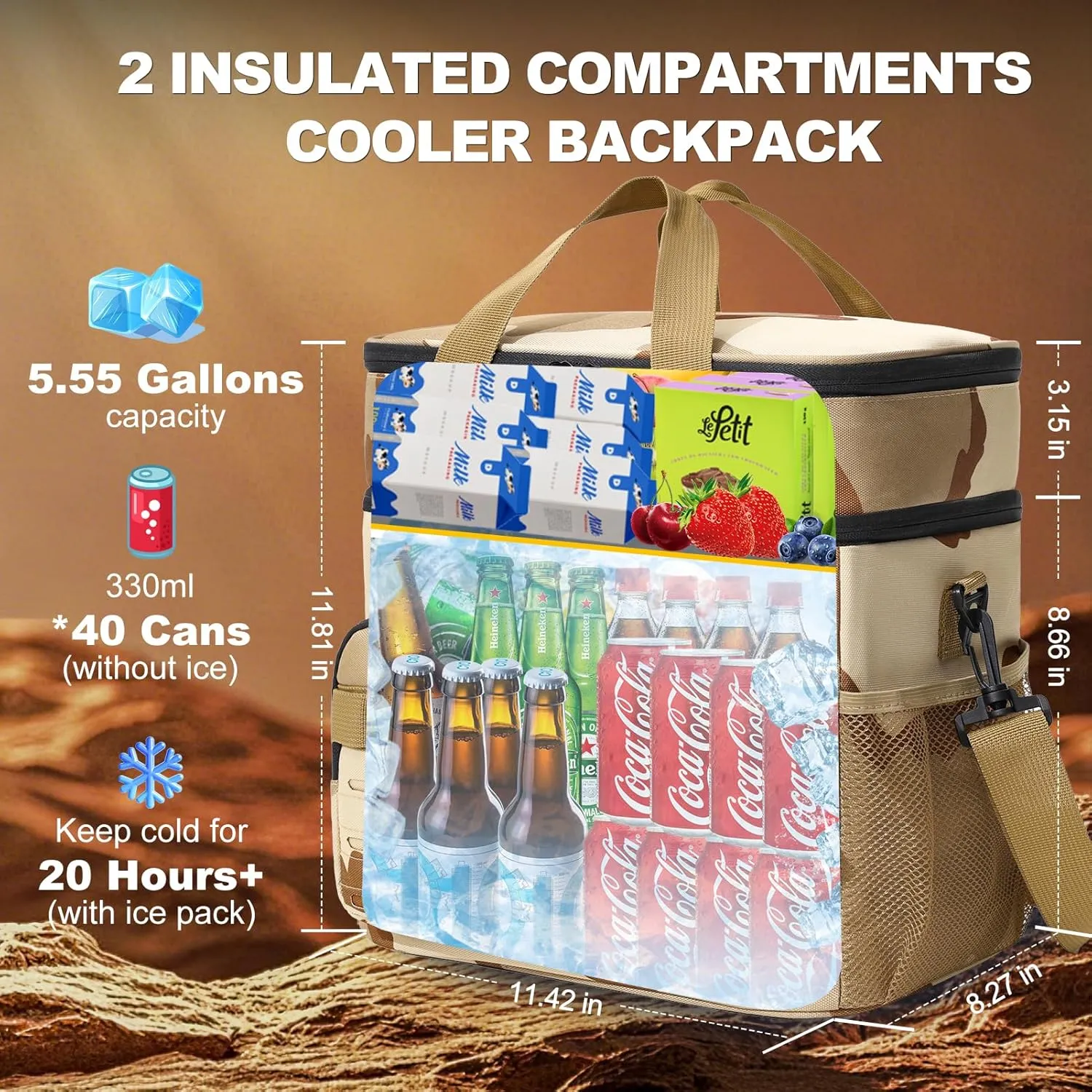 Large Cooler Backpack, Insulated Leak Proof Waterproof Travel Bag, Portable Lightweight Beach Camping Lunch Backpack for Men and Women