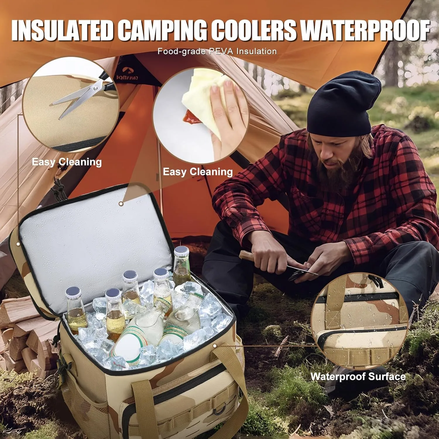 Large Cooler Backpack, Insulated Leak Proof Waterproof Travel Bag, Portable Lightweight Beach Camping Lunch Backpack for Men and Women