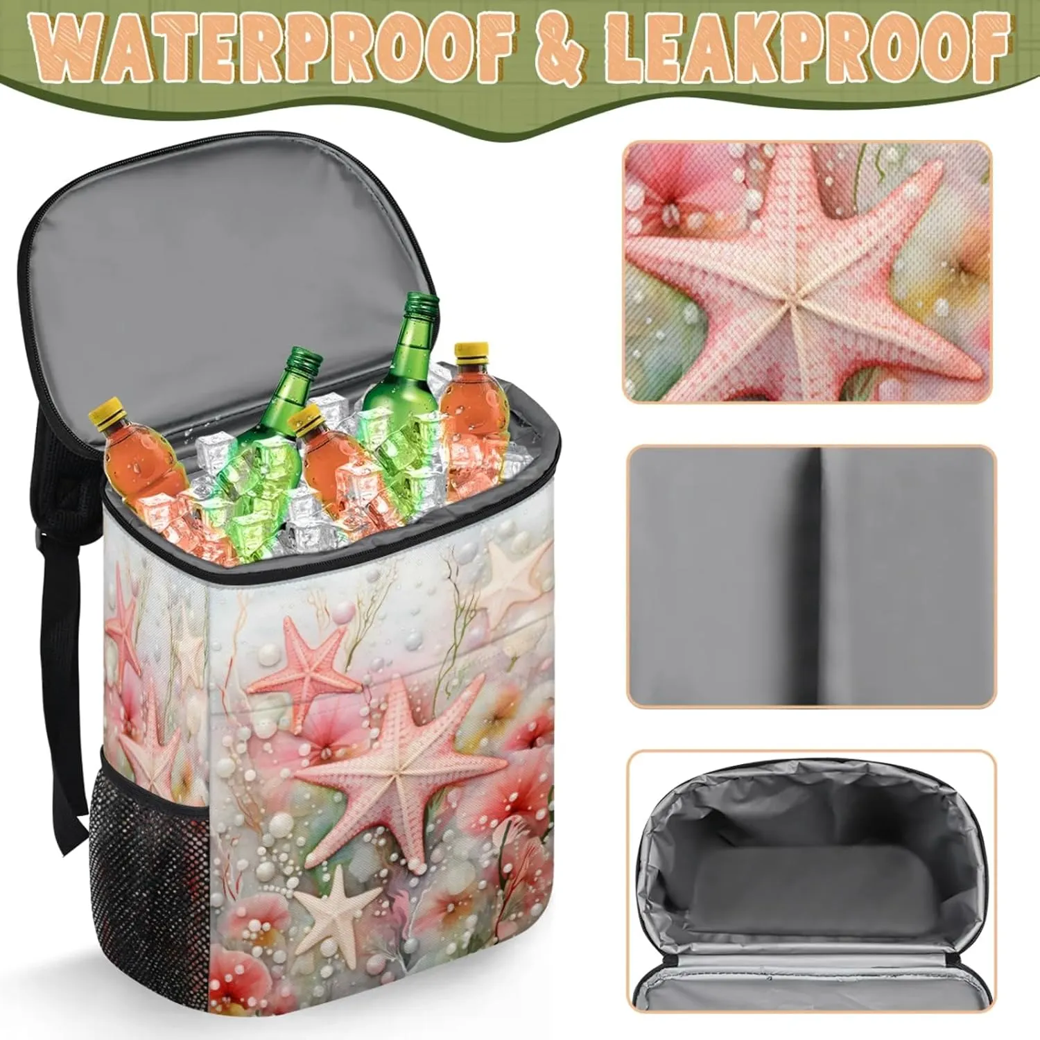 Large Insulated Cooler Backpack, Leak Proof Backpack 30 Cans, Cooler Bag for 12h Hot/Cold Retention