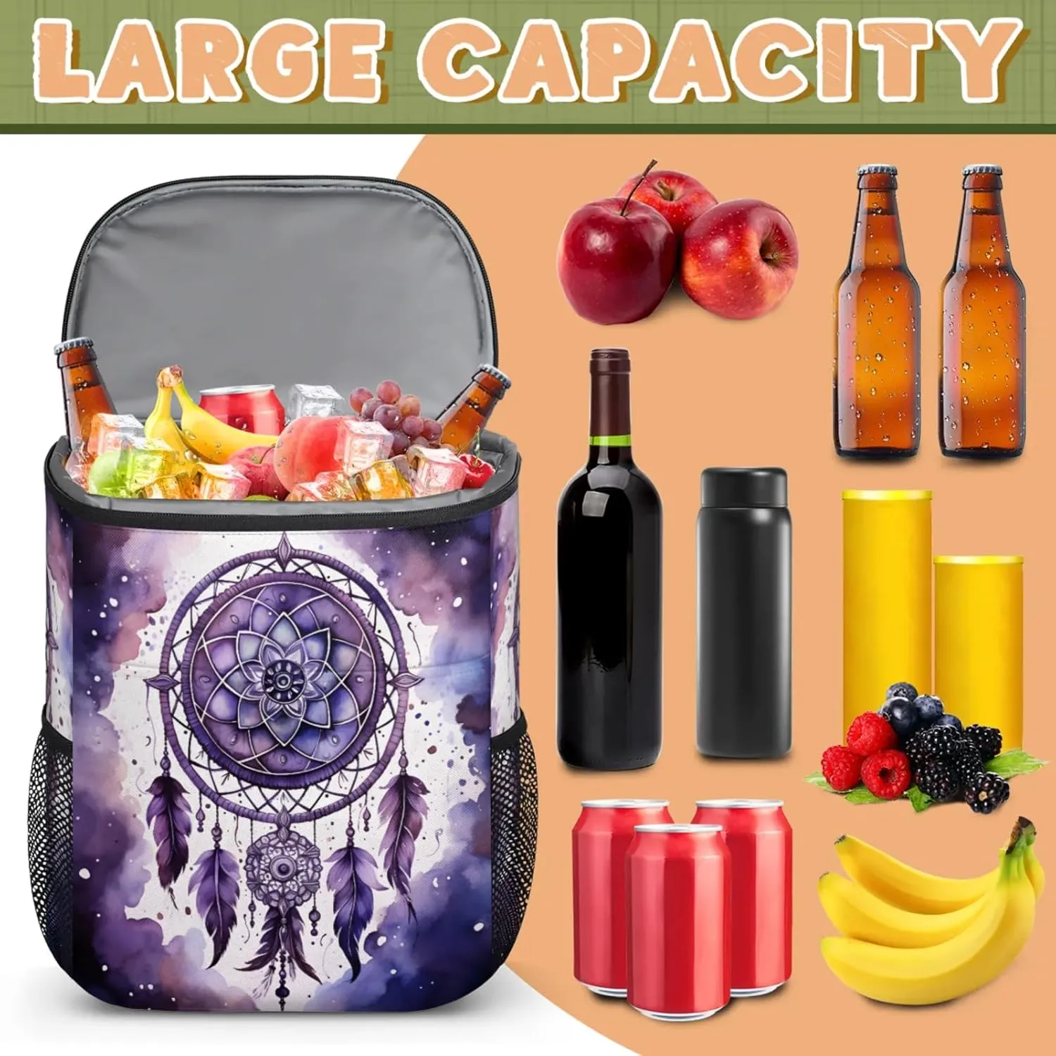 Large Insulated Cooler Backpack, Leak Proof Backpack 30 Cans, Cooler Bag for 12h Hot/Cold Retention