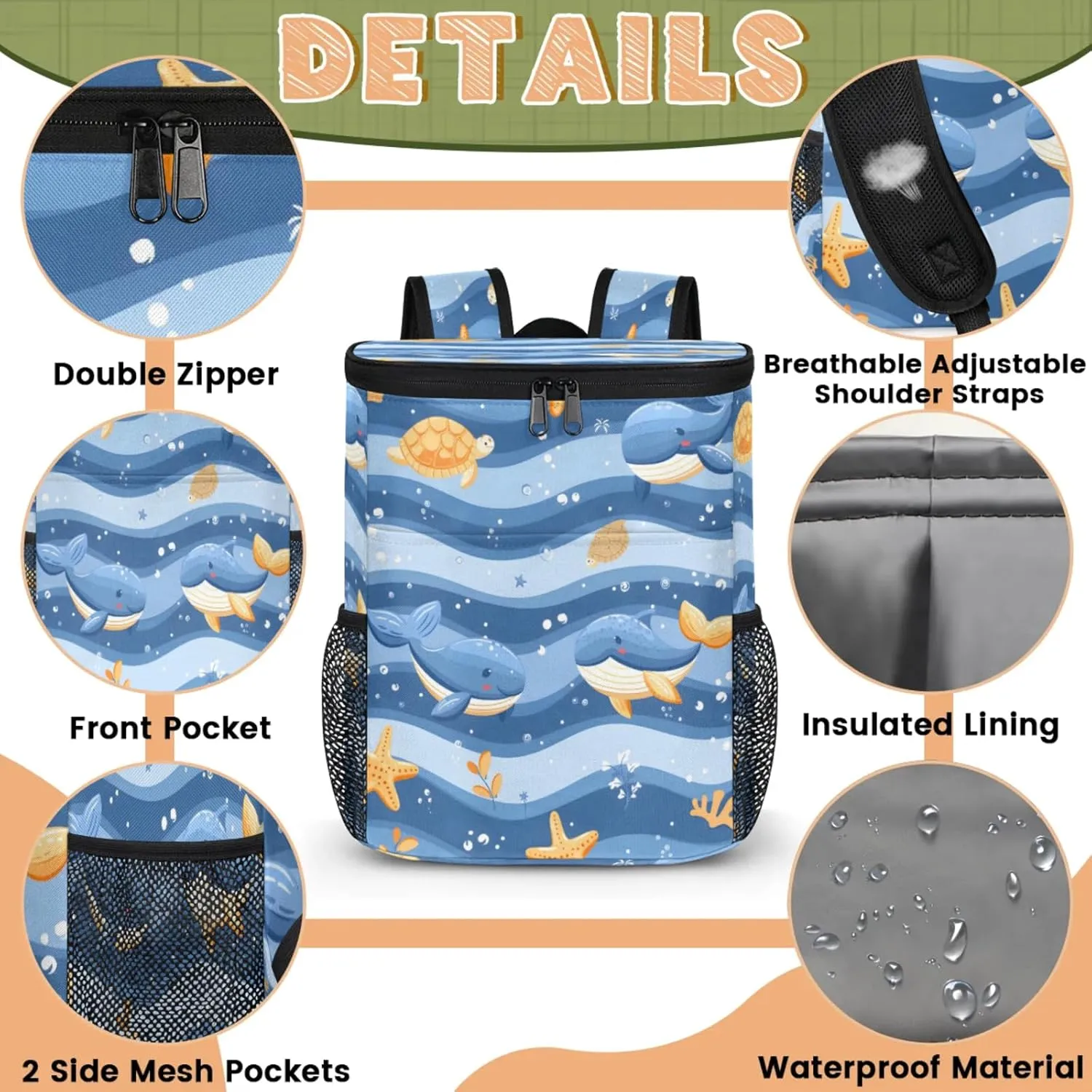 Large Insulated Cooler Backpack, Leak Proof Backpack 30 Cans, Cooler Bag for 12h Hot/Cold Retention