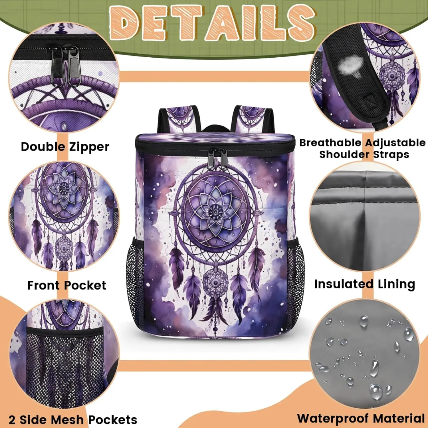 Large Insulated Cooler Backpack, Leak Proof Backpack 30 Cans, Cooler Bag for 12h Hot/Cold Retention