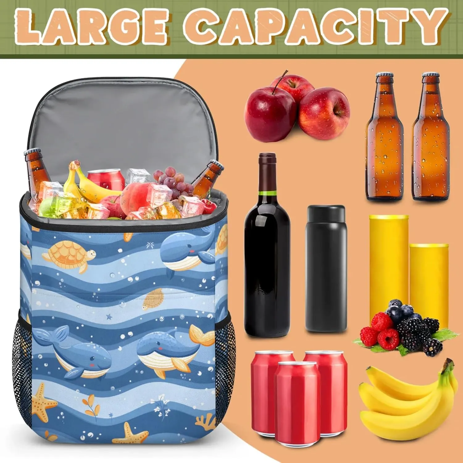Large Insulated Cooler Backpack, Leak Proof Backpack 30 Cans, Cooler Bag for 12h Hot/Cold Retention
