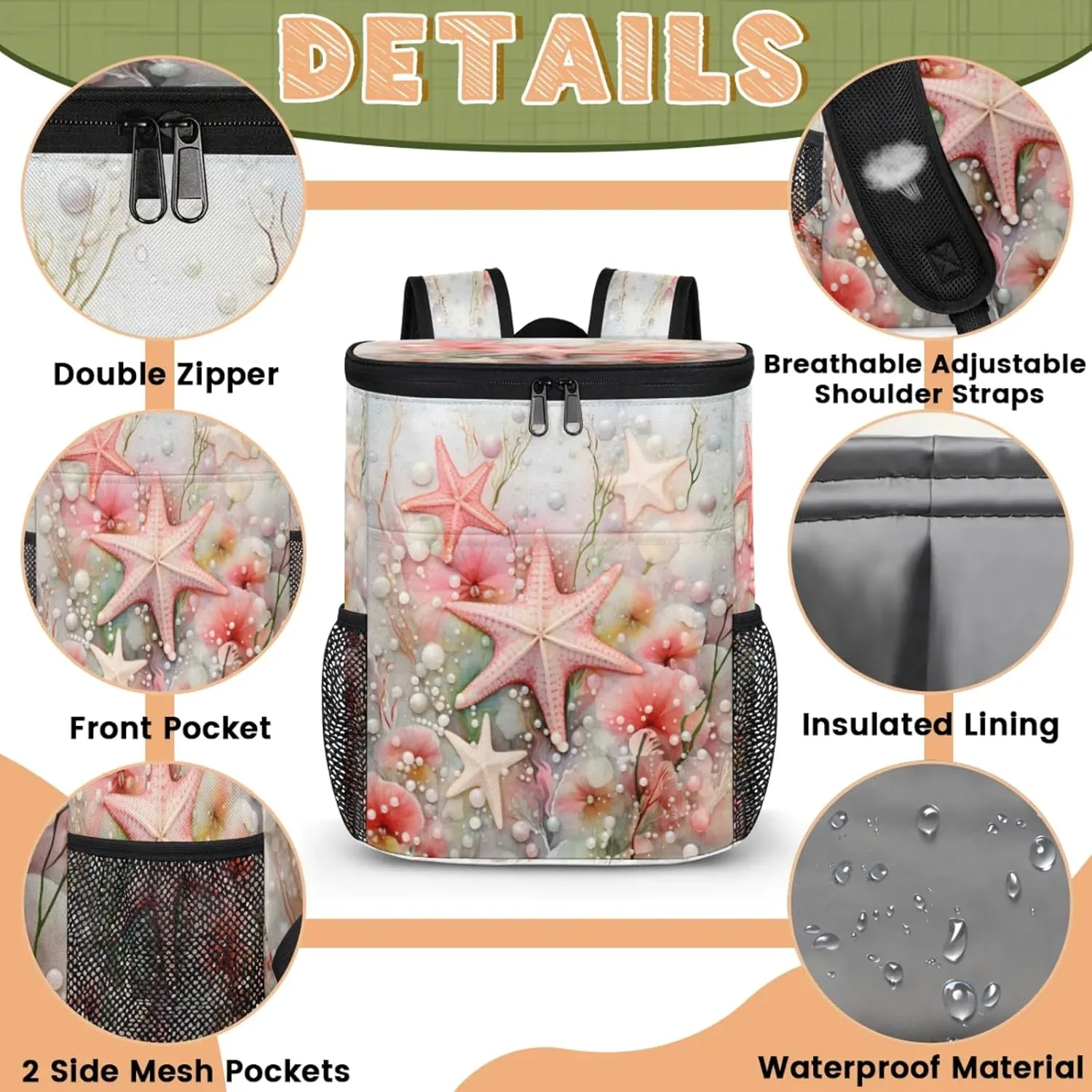 Large Insulated Cooler Backpack, Leak Proof Backpack 30 Cans, Cooler Bag for 12h Hot/Cold Retention