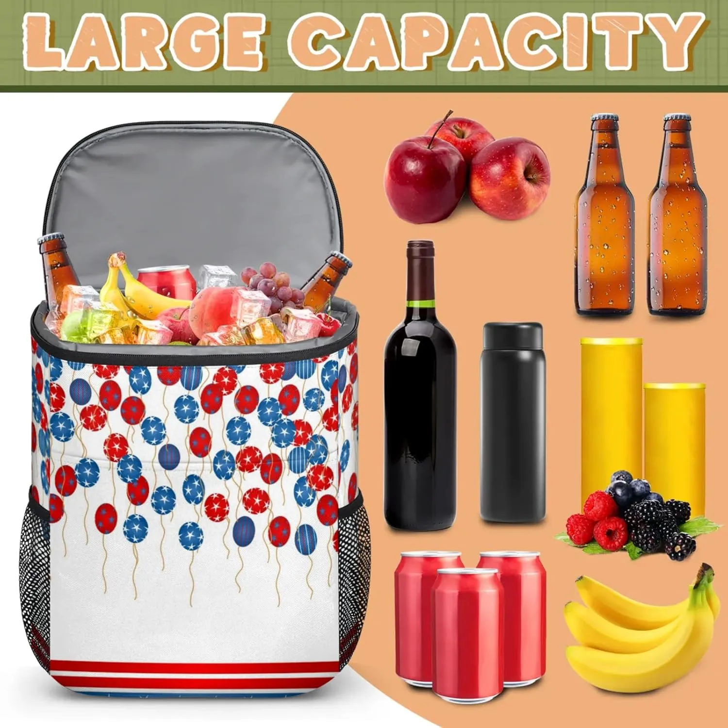 Large Insulated Cooler Backpack, Leak Proof Backpack 30 Cans, Cooler Bag for 12h Hot/Cold Retention