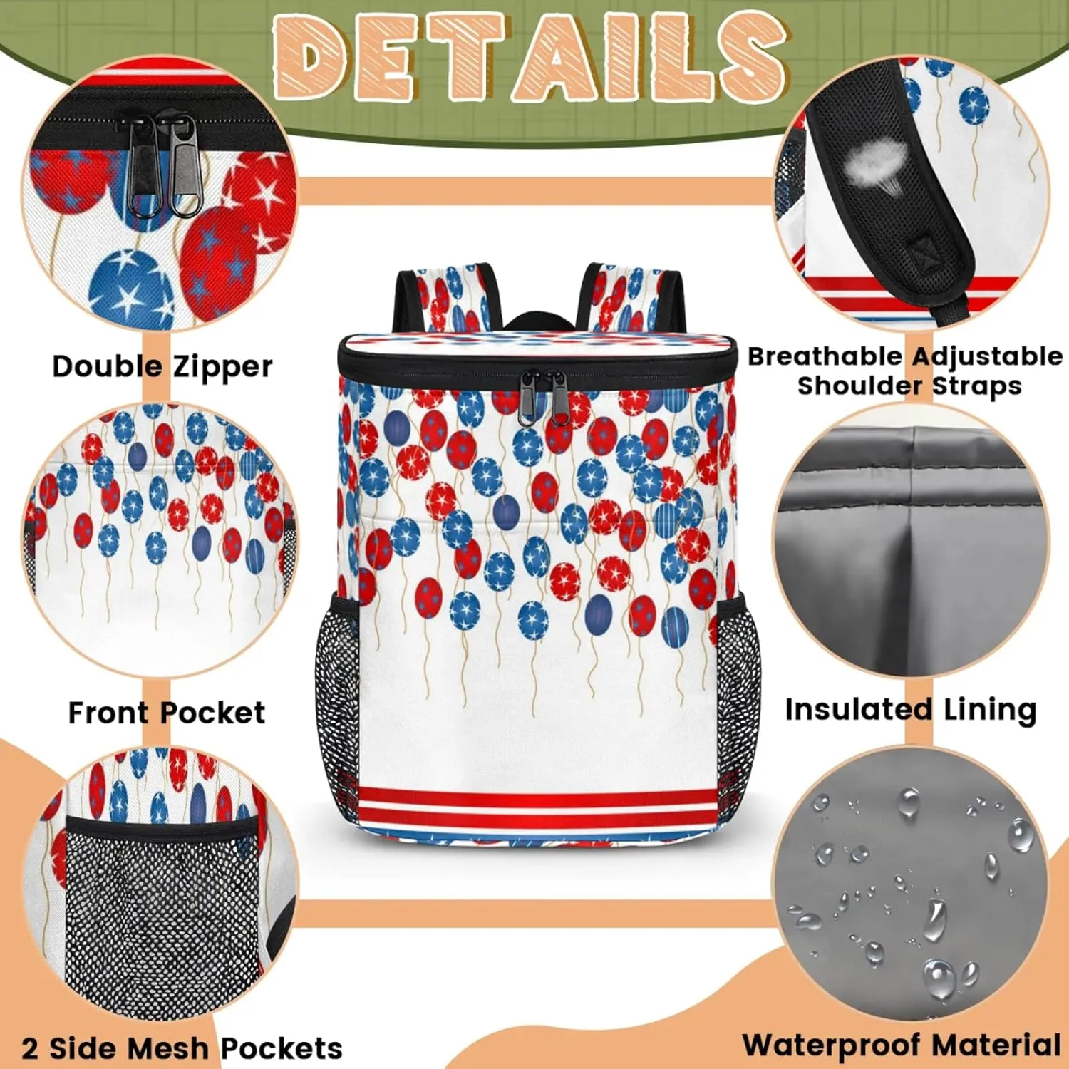 Large Insulated Cooler Backpack, Leak Proof Backpack 30 Cans, Cooler Bag for 12h Hot/Cold Retention