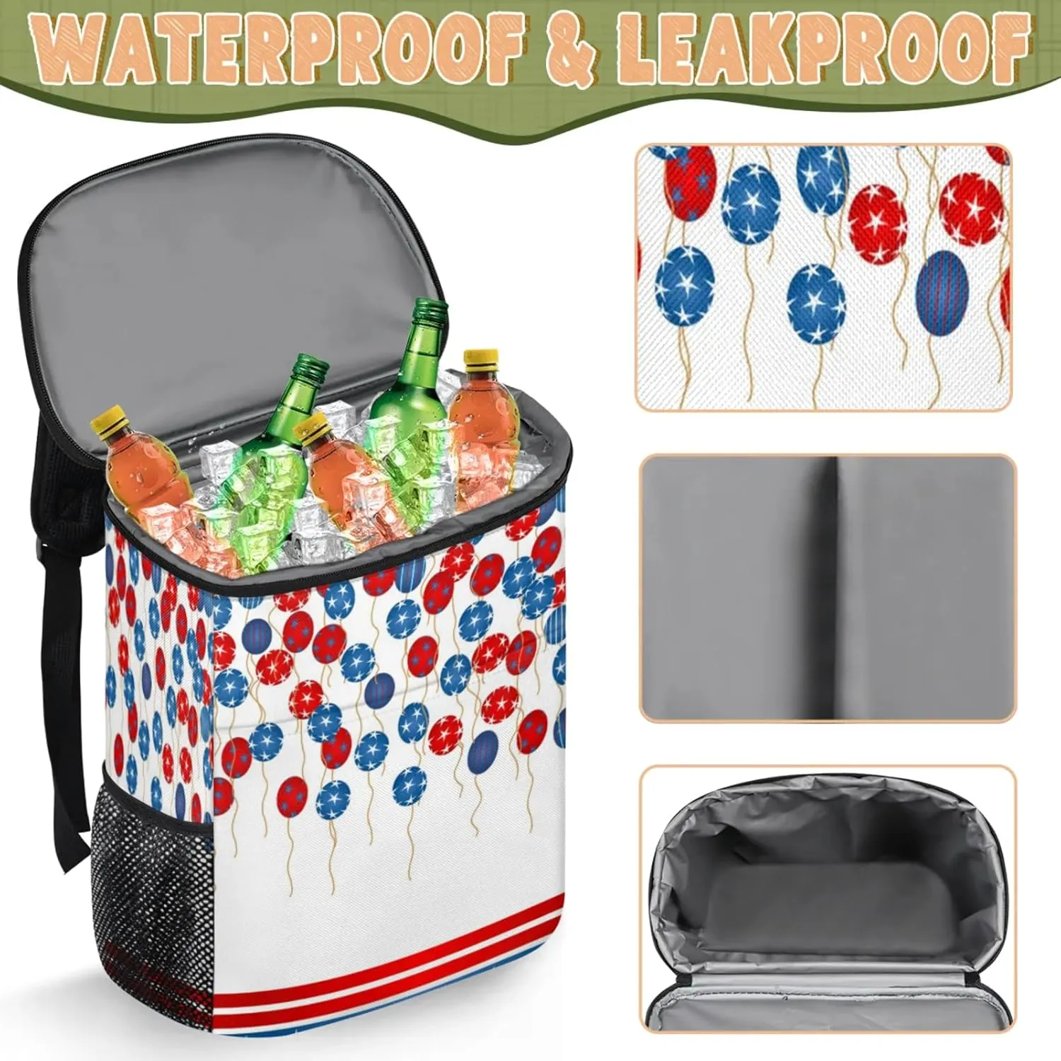 Large Insulated Cooler Backpack, Leak Proof Backpack 30 Cans, Cooler Bag for 12h Hot/Cold Retention