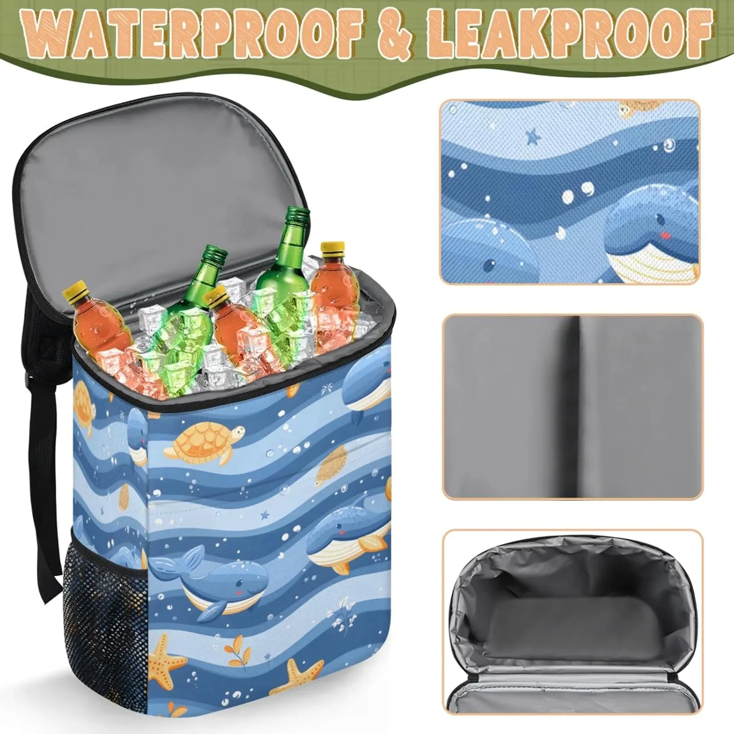 Large Insulated Cooler Backpack, Leak Proof Backpack 30 Cans, Cooler Bag for 12h Hot/Cold Retention