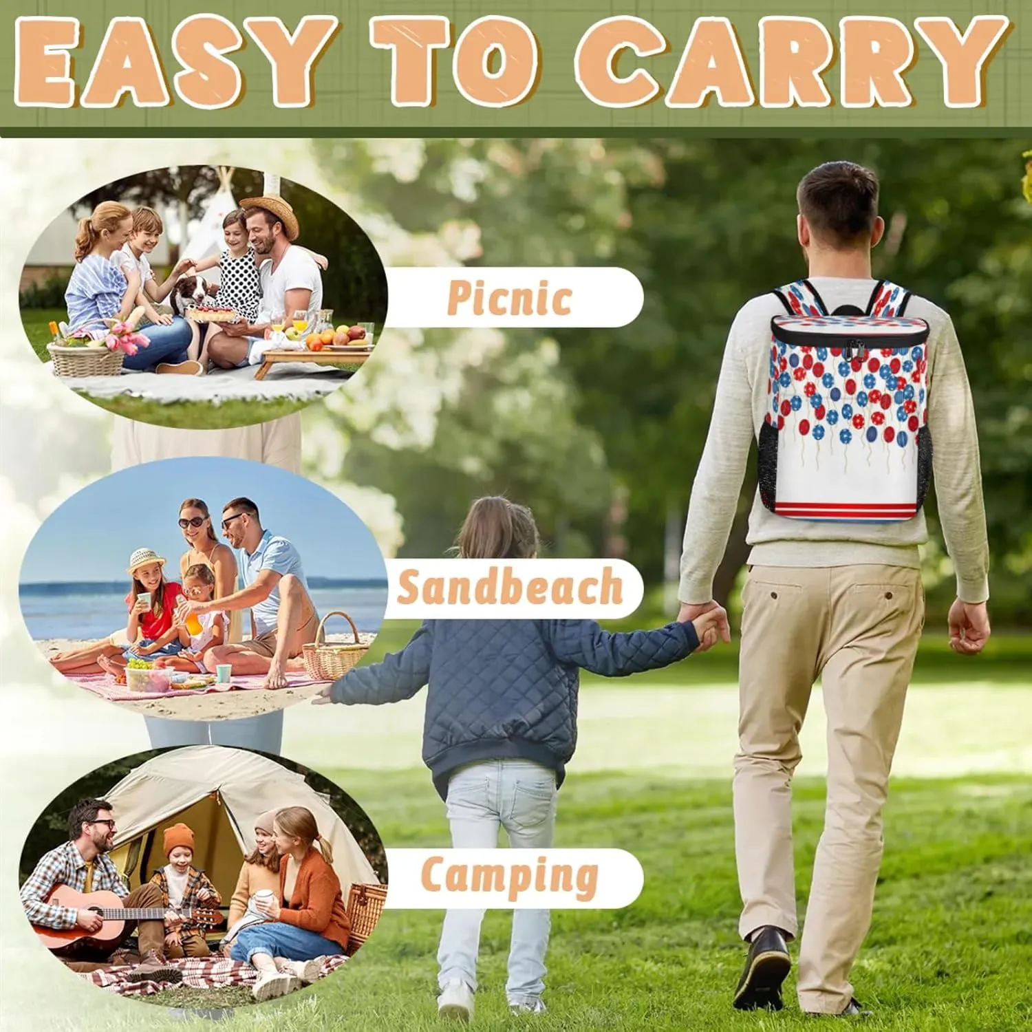 Large Insulated Cooler Backpack, Leak Proof Backpack 30 Cans, Cooler Bag for 12h Hot/Cold Retention