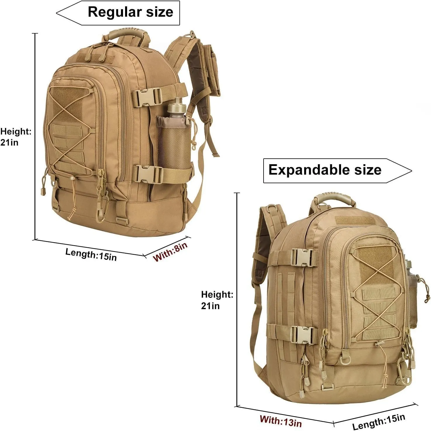 Large Military Bug Out Bag 3 Day Pack Expandable Backpack Army Daypack for Outdoor Hiking Hunting (Tan)