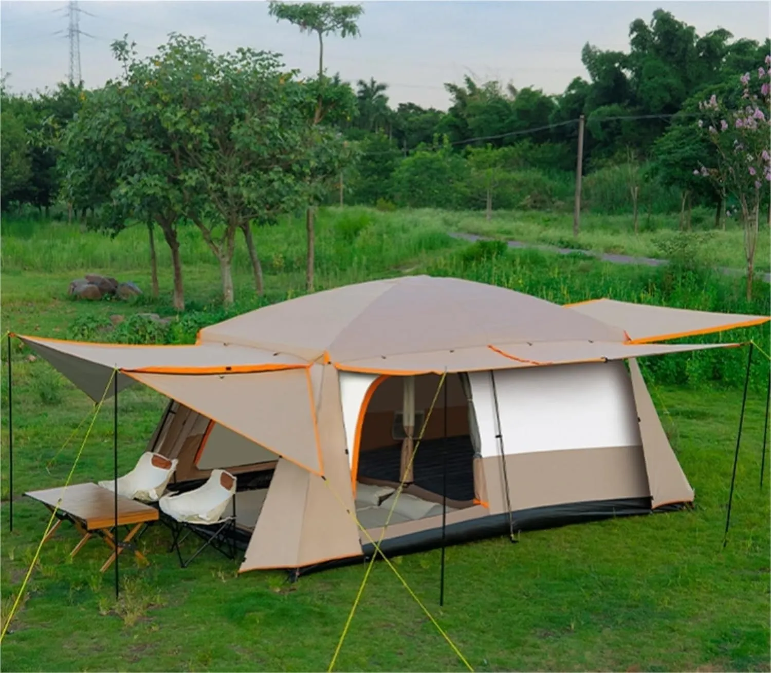 Large Outdoor Folding Portable Two-Room Camping Tent Thickened Rainproof Windproof Waterproof Camping