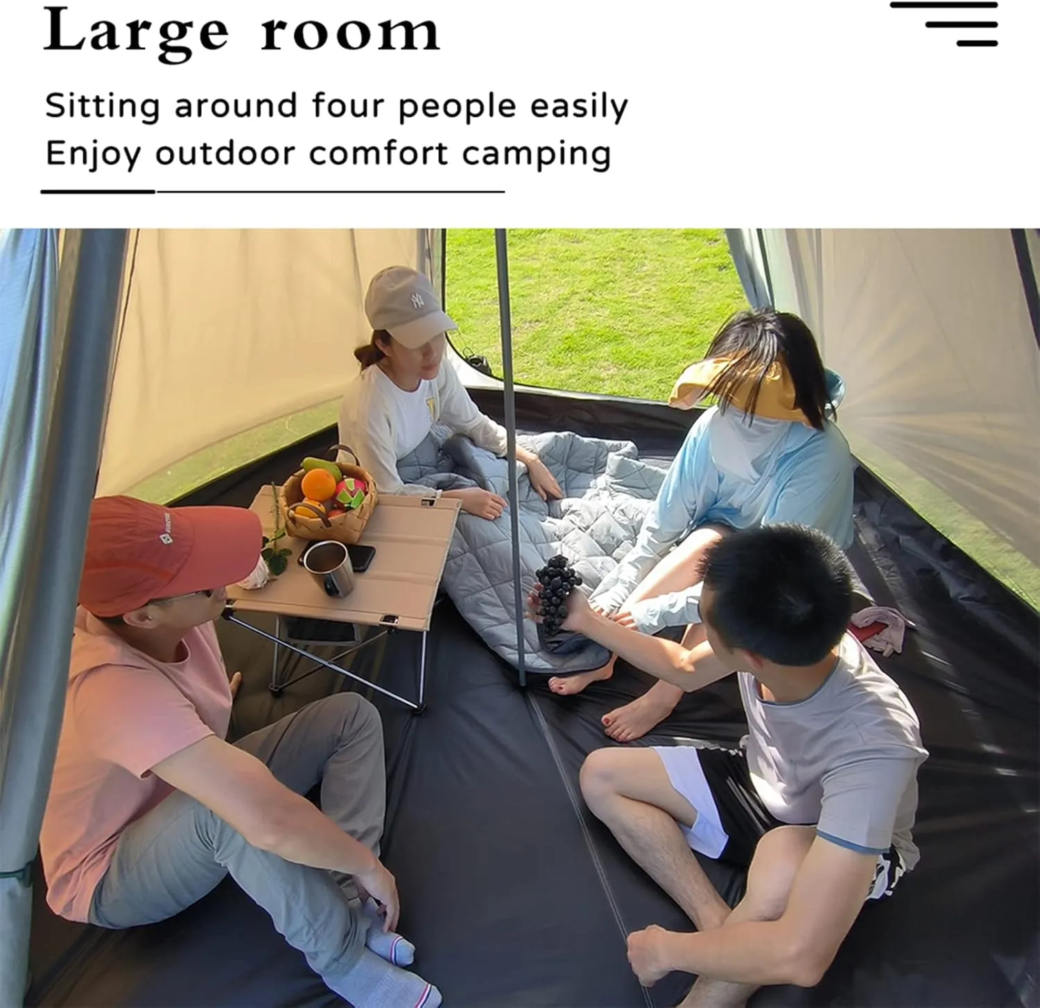 Large Space Pyramid Tipi Tent Ultralight Family Camping Tent Windproof Outdoor Teepee Tent for Adults 4 Person Double Layer Tents, Black