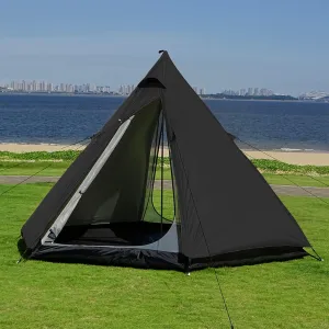 Large Space Pyramid Tipi Tent Ultralight Family Camping Tent Windproof Outdoor Teepee Tent for Adults 4 Person Double Layer Tents, Black