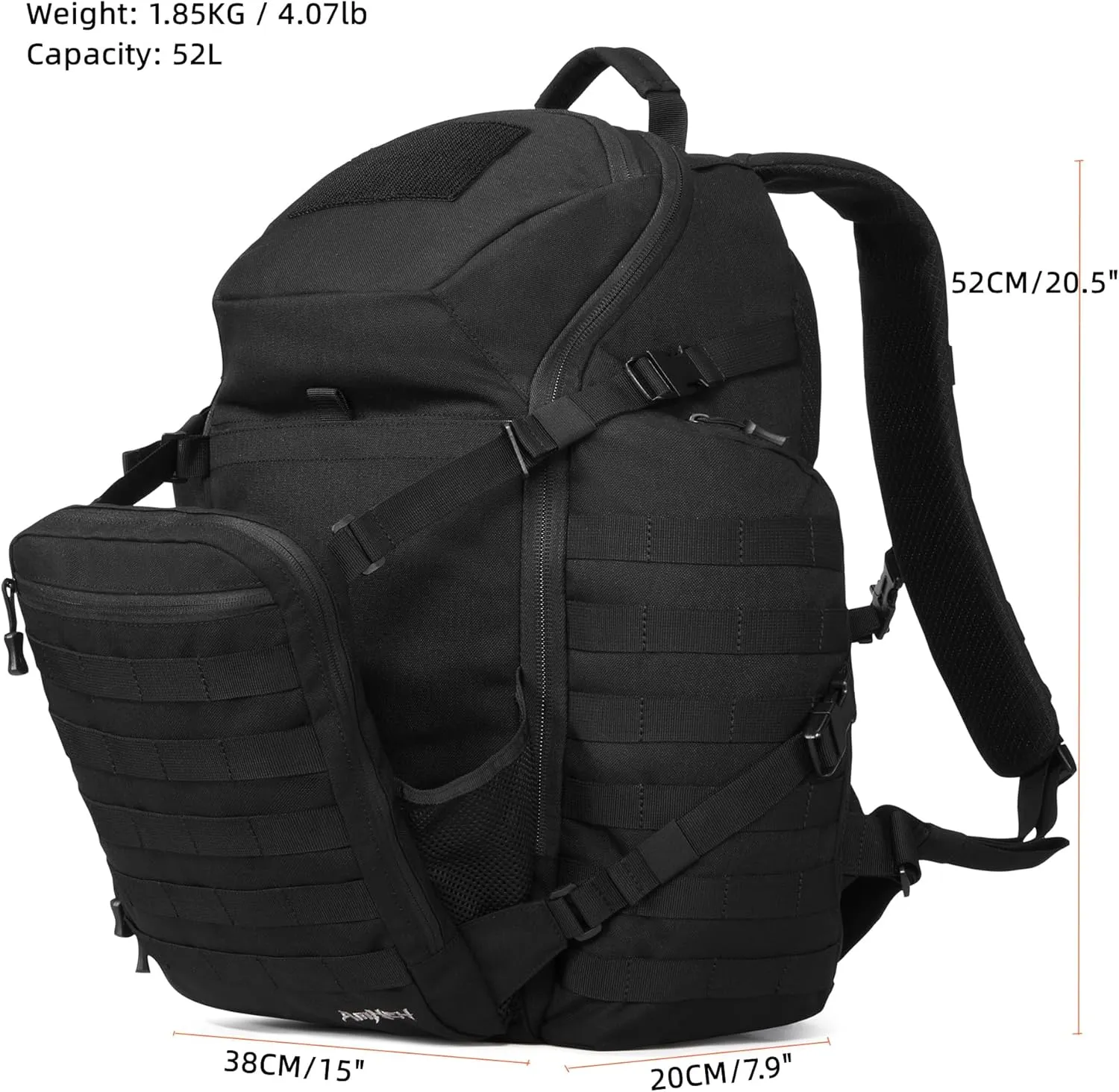 Large Tactical Backpack Military Army Daypack 3 Day Assault Pack Molle Rucksack Heavy Survival Bugout Emergency Bag 52L (Black)
