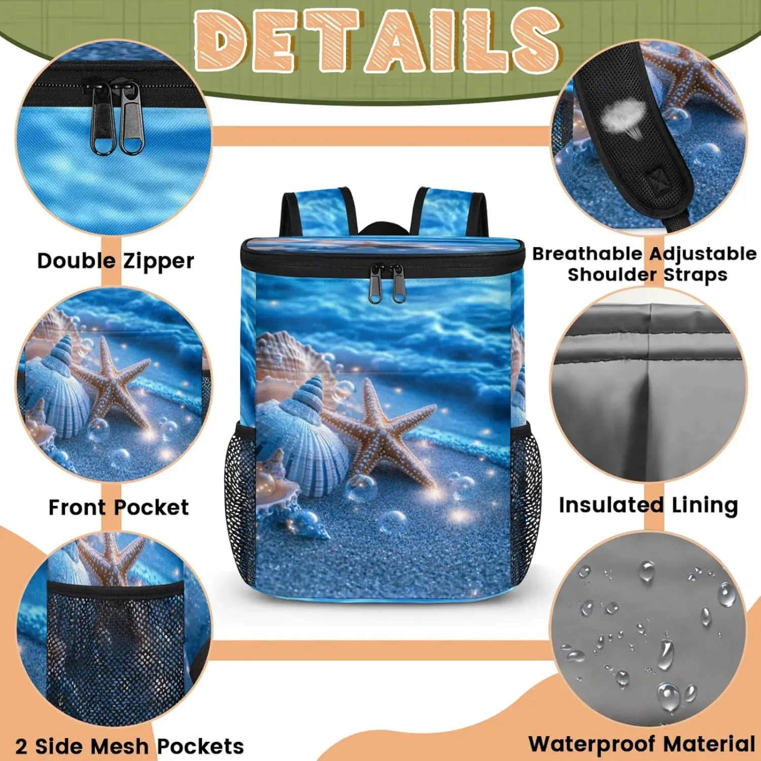 Large Waterproof Insulated Cooler Backpack, Leak Proof Cooler Backpack for Camping, Picnic Travel Outdoor