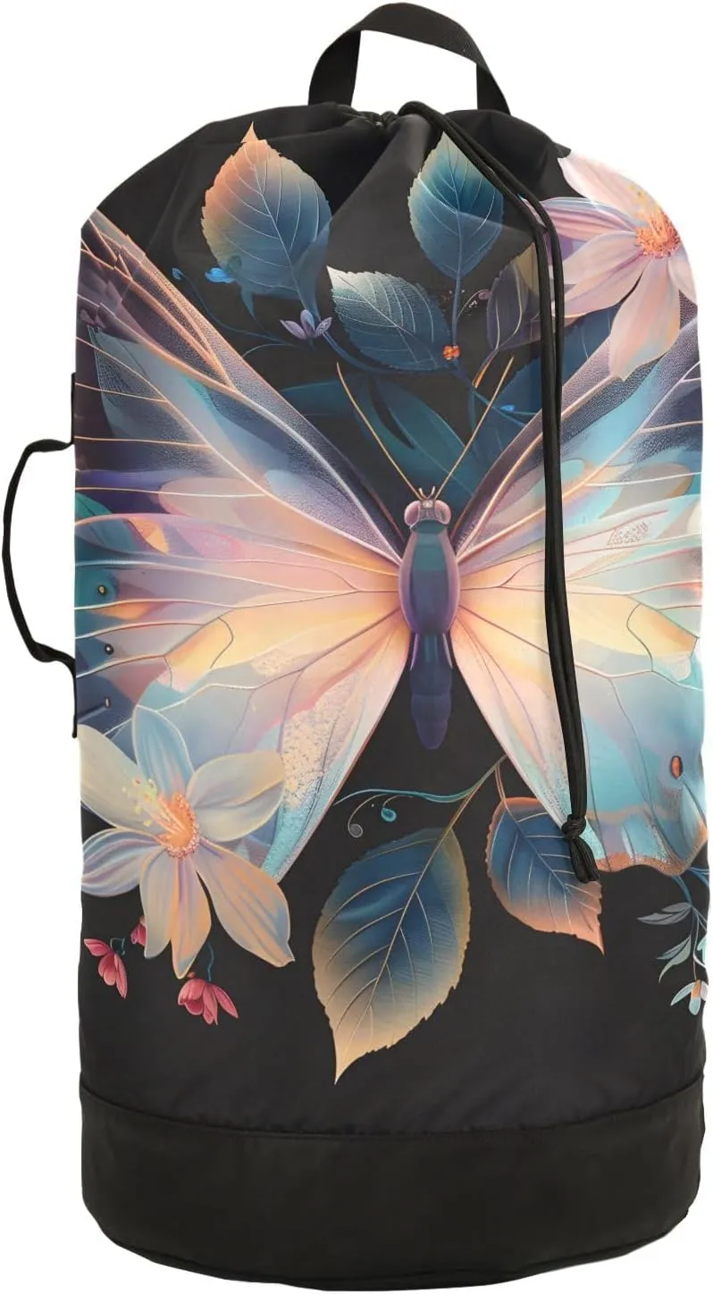Laundry Bag Backpack Waterproof Beach Bag Clothes Hamper Bag Butterfly Translucent 1 Large for Travel Camping Hiking Foldable Lightweight
