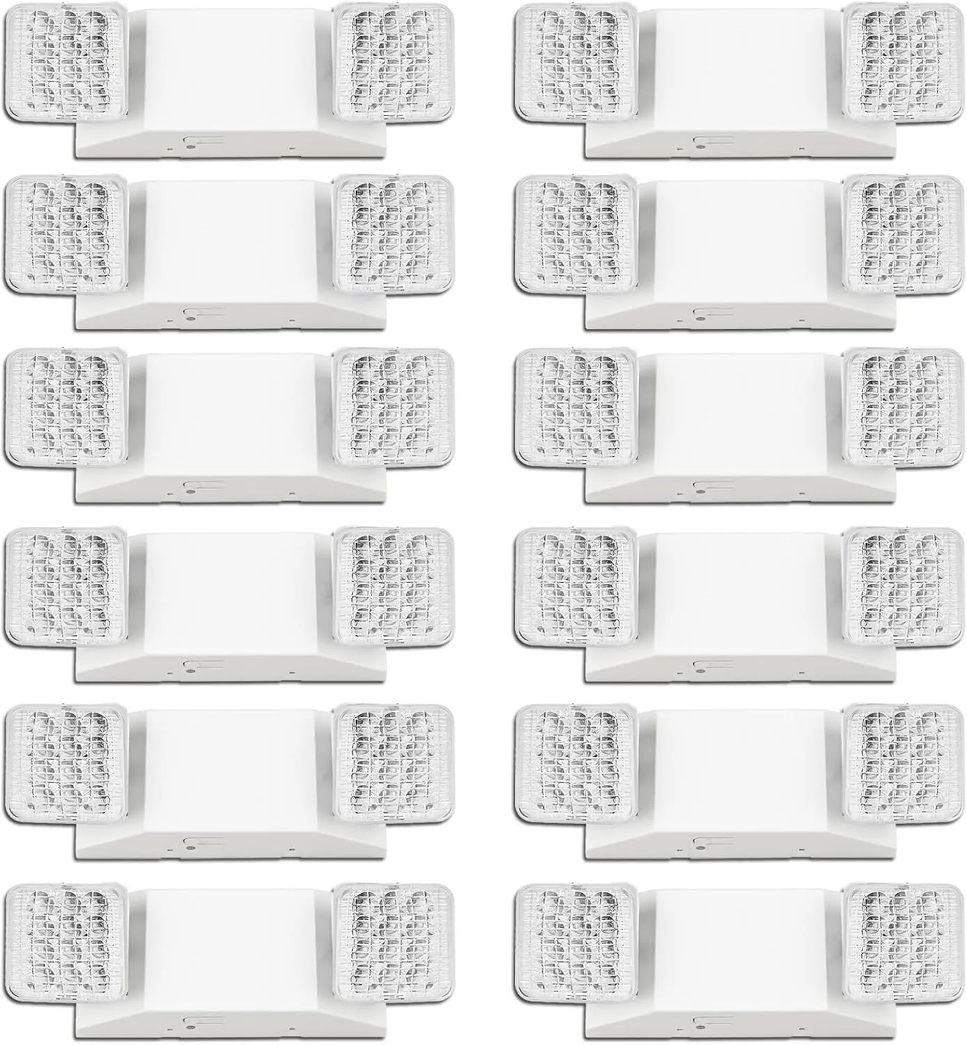 LED Emergency Lights 12 Pack with Battery Backup - 2 Head Emergency Lighting for Home & Business, AC120-277V, White