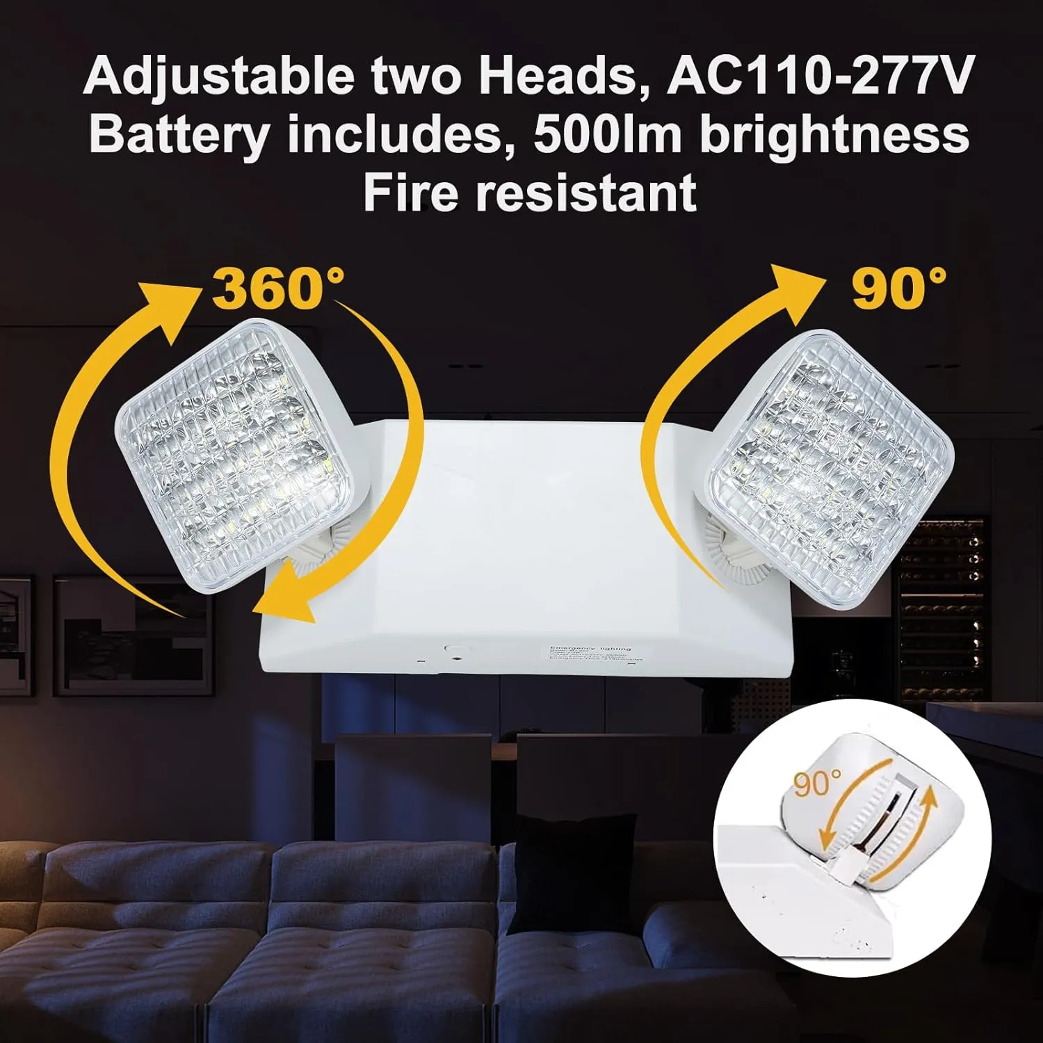LED Emergency Lights 12 Pack with Battery Backup - 2 Head Emergency Lighting for Home & Business, AC120-277V, White