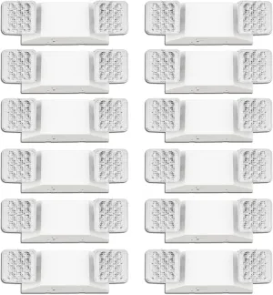 LED Emergency Lights 12 Pack with Battery Backup - 2 Head Emergency Lighting for Home & Business, AC120-277V, White