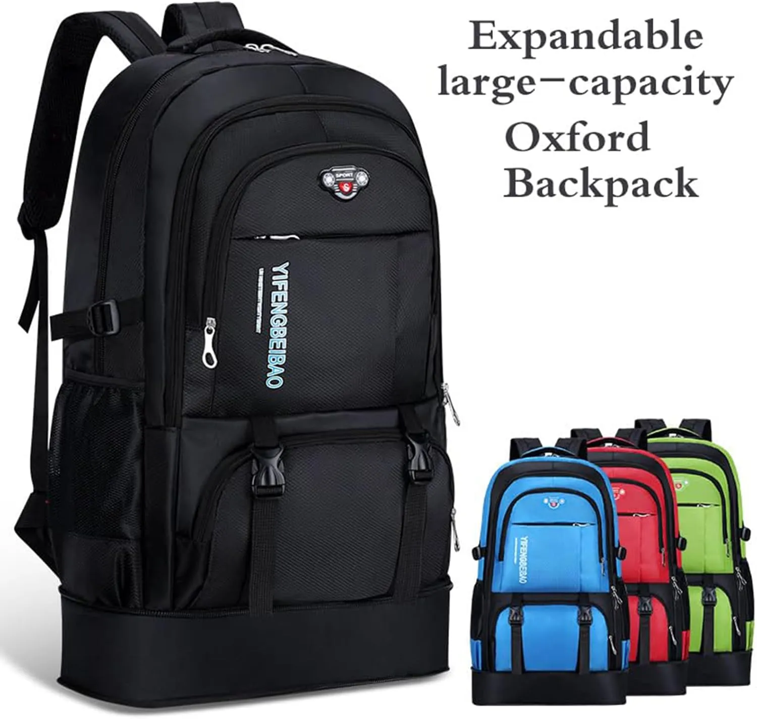 LELEBEAR Expandable Multifunctional Large-Capacity Oxford Backpack, Travel Backpack For Mountaineering, Waterproof Hiking Backpack (Blue)