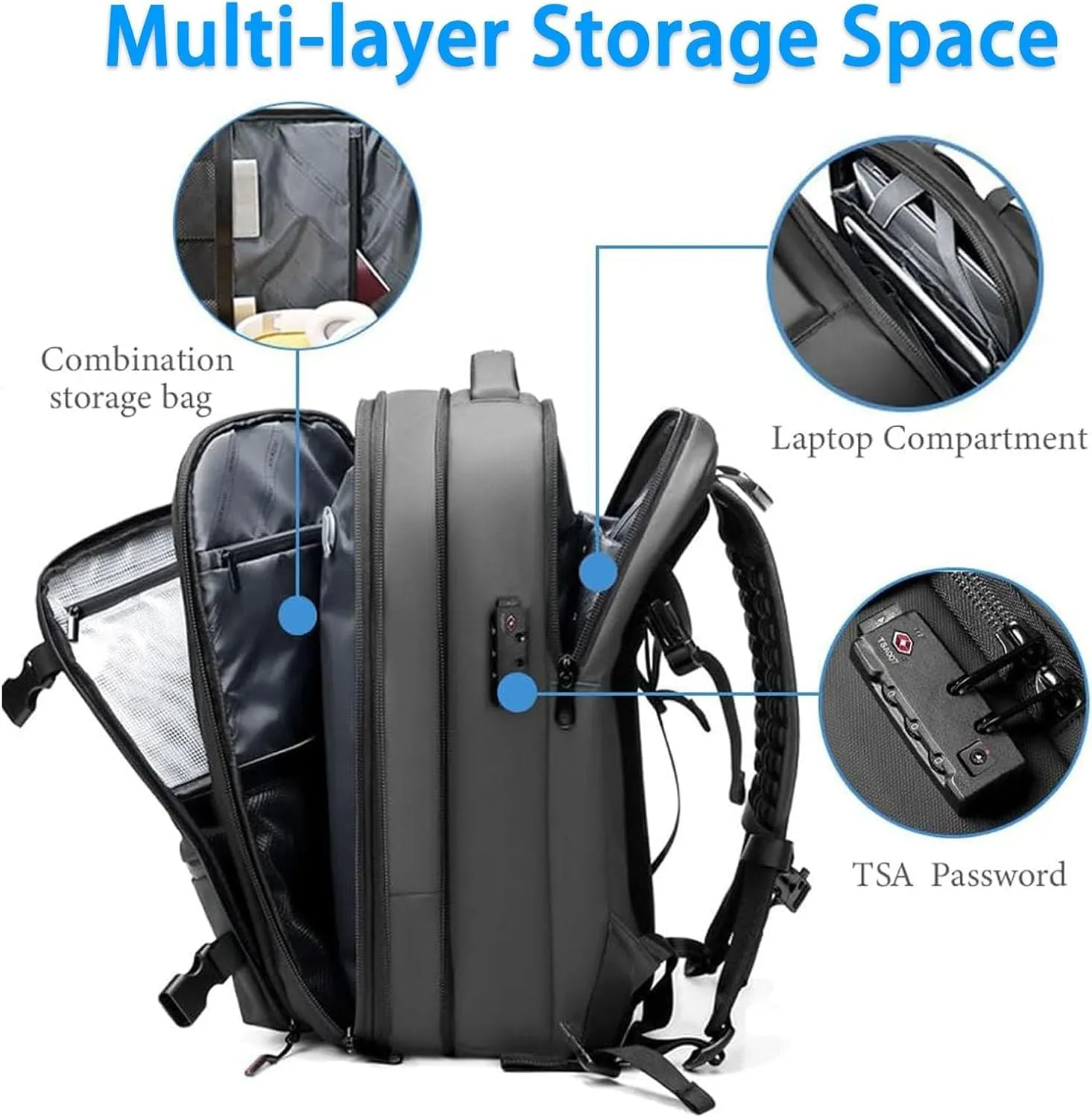 LELEBEAR Go Trend Mart Backpack, Vacpack Backpack Travel, 60L Expandable Travel Backpack Waterproof Vacuum Compression Bag (Blue)