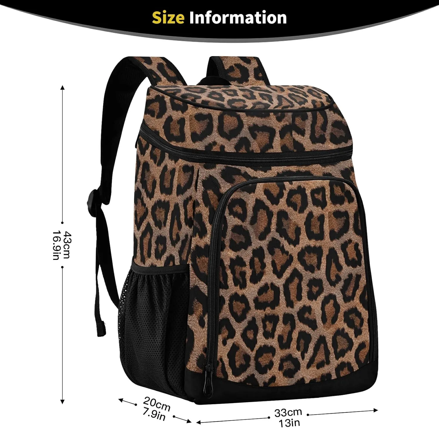 Leopard Cooler Backpack for Women Men Picnic Cooler Bags Waterproof Leak Proof Portable Lunch Backpack for Picnic Lunch Work Fishing Hiking Camping