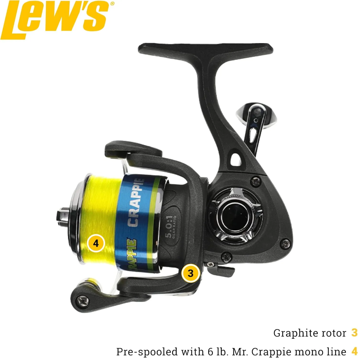 Lew's Crappie Thunder Spinning Reel and Fishing Rod Combo, 2-Piece IM6 Graphite Blank, Size 75 Reel, Right or Left-Hand Retrieve, Crappie Thunder Green