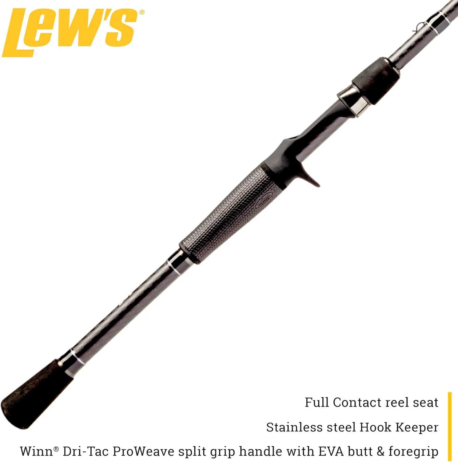 Lew’s Custom Lite Casting Fishing Rod, HM85 Graphite Rod, Stainless Steel Guides with Titanium Oxide Inserts, Split-Grip Handle, Black