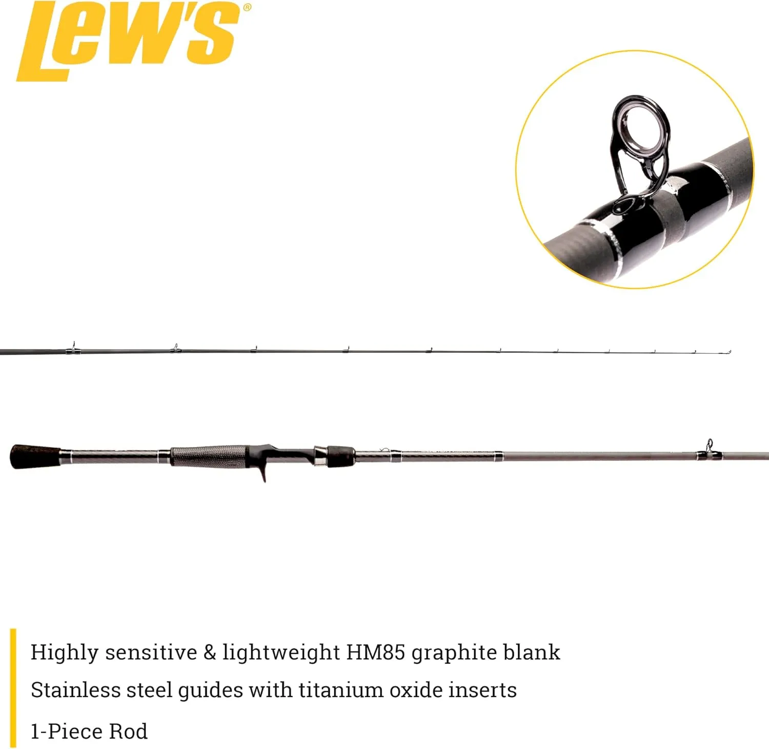 Lew’s Custom Lite Casting Fishing Rod, HM85 Graphite Rod, Stainless Steel Guides with Titanium Oxide Inserts, Split-Grip Handle, Black