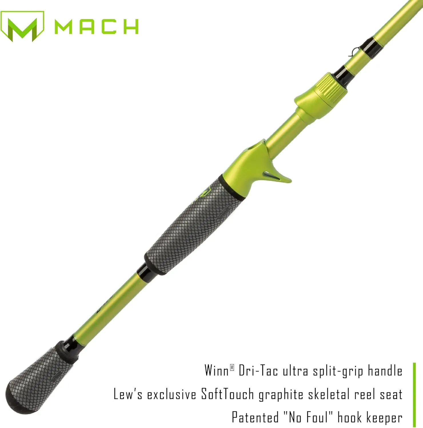Lew’s MACH 2 Casting Fishing Rod, IM8 Graphite Rod, Stainless Steel Guides, Winn Dri-Tac Ultra Split Grip Handle, SoftTouch Graphite Skeletal Reel Seat, Green/Black