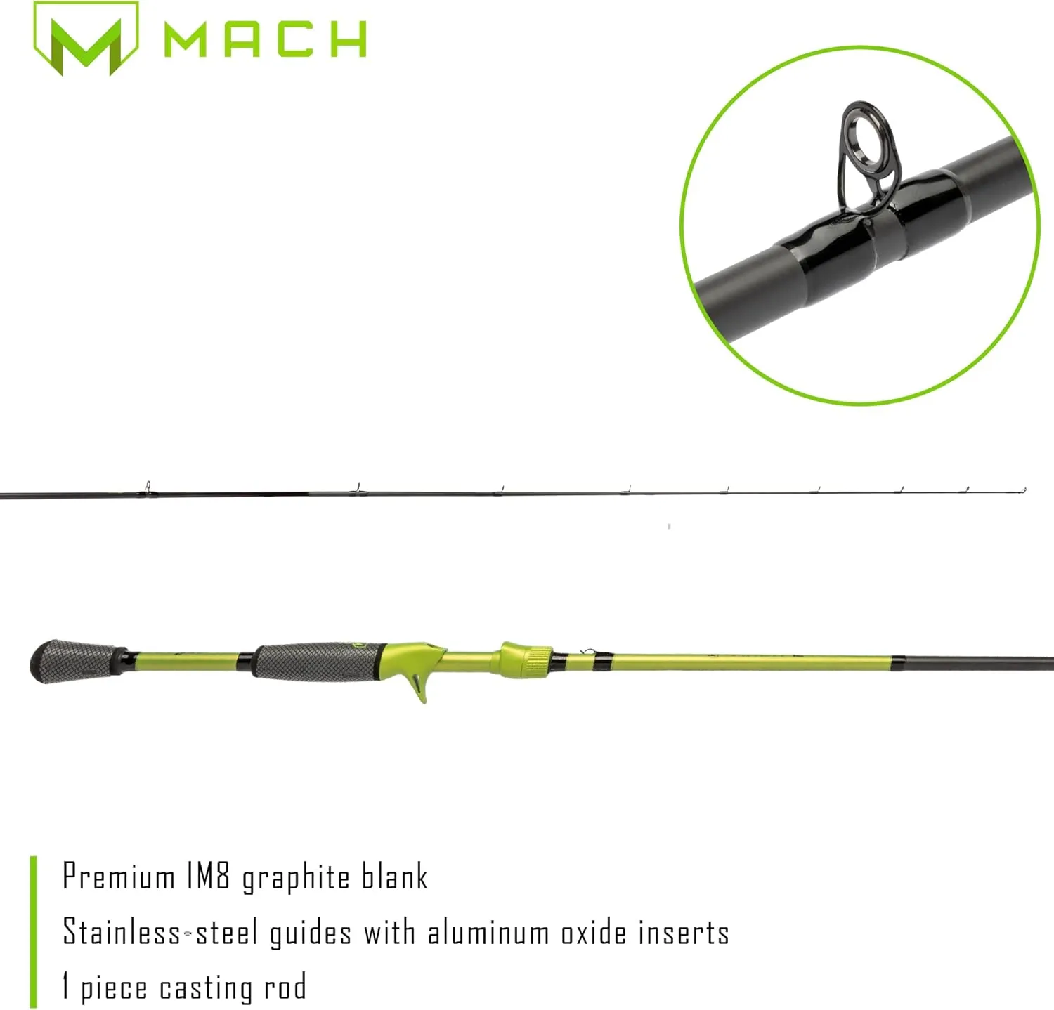 Lew’s MACH 2 Casting Fishing Rod, IM8 Graphite Rod, Stainless Steel Guides, Winn Dri-Tac Ultra Split Grip Handle, SoftTouch Graphite Skeletal Reel Seat, Green/Black