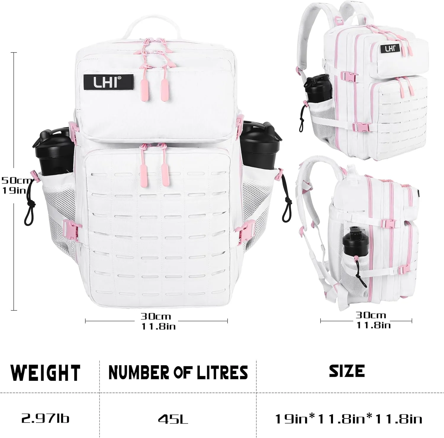 LHI Tactical Military Backpack for Men 25L/45L Large Molle Army Assault Pack 3 Day Hiking Rucksack With Bottle Holder