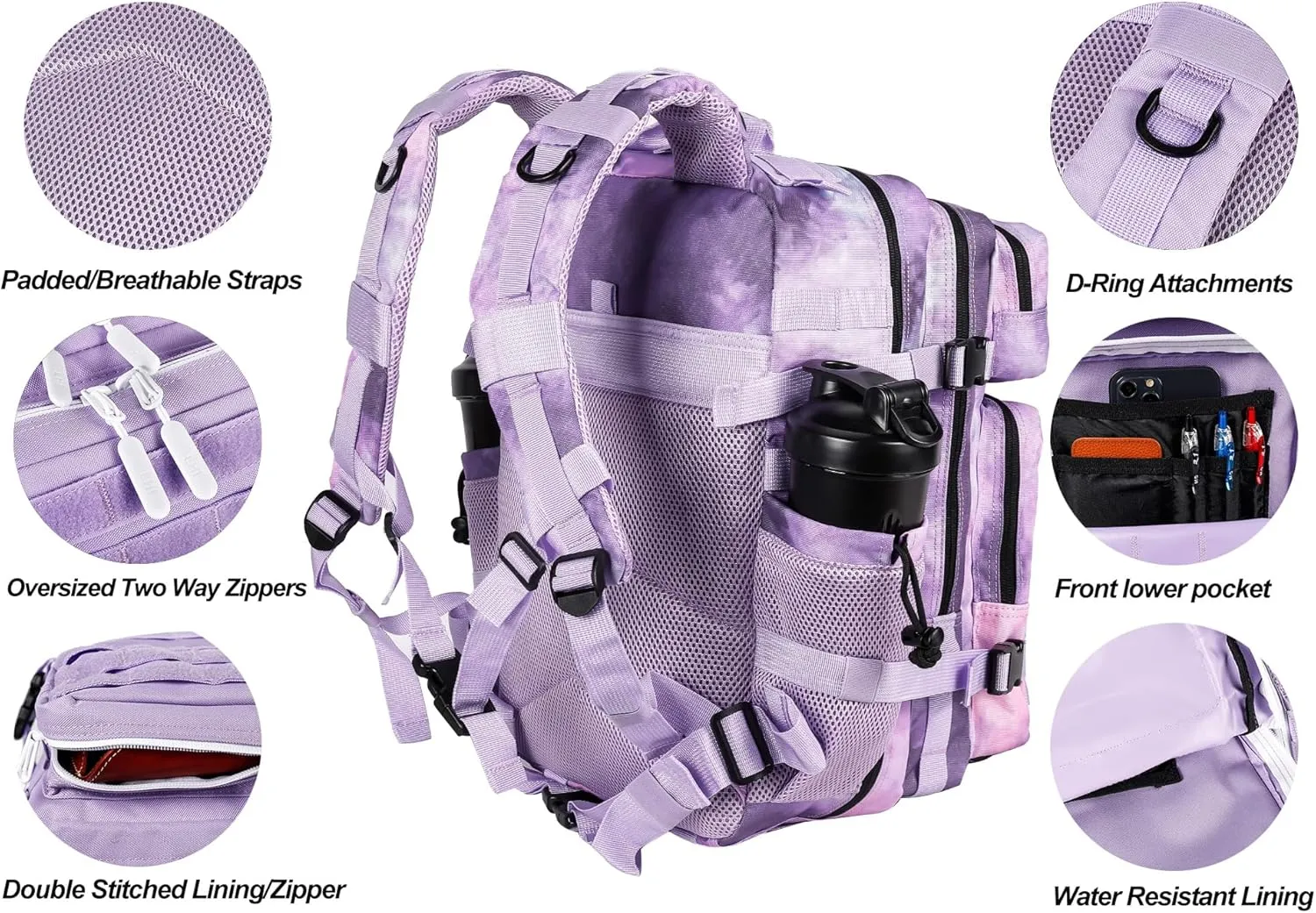 LHI Tactical Military Backpack for Men and Women 25L/35L Army Assault Pack Bag Small Rucksack with Bottle Holder