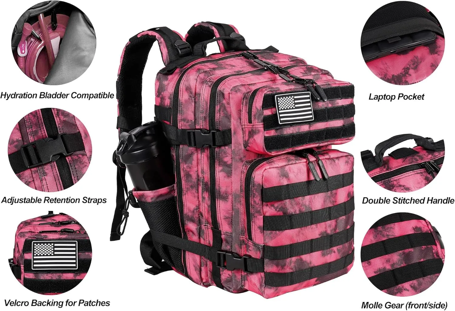 LHI Tactical Military Backpack for Men and Women 25L/35L Army Assault Pack Bag Small Rucksack with Bottle Holder