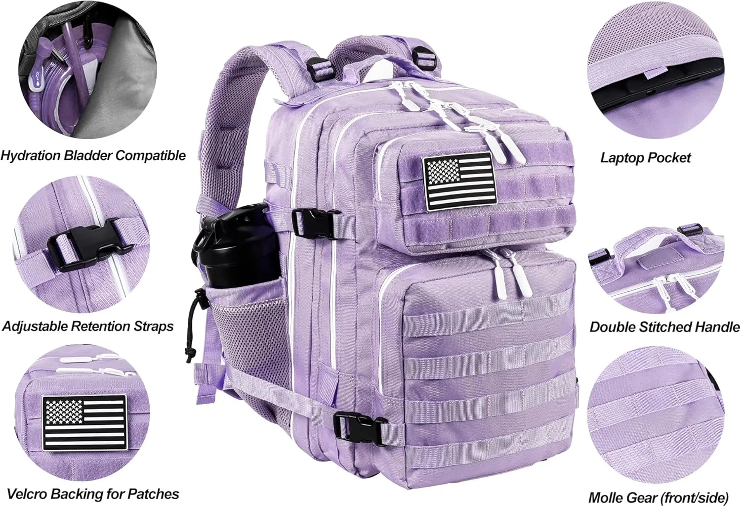 LHI Tactical Military Backpack for Men and Women 25L/35L Army Assault Pack Bag Small Rucksack with Bottle Holder