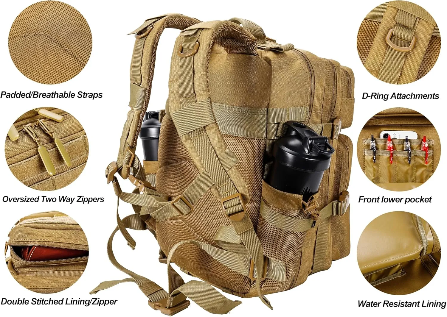LHI Tactical Military Backpack for Men and Women 25L/35L Army Assault Pack Bag Small Rucksack with Bottle Holder