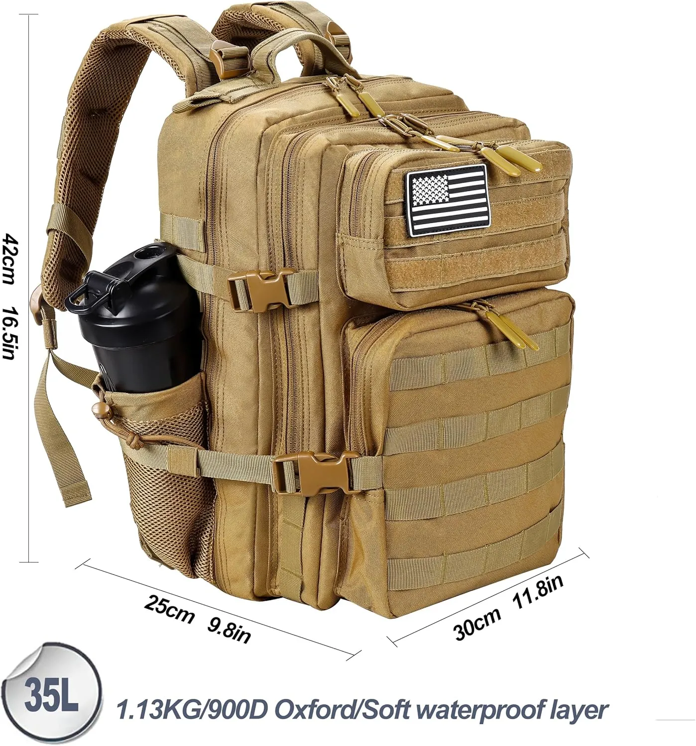 LHI Tactical Military Backpack for Men and Women 25L/35L Army Assault Pack Bag Small Rucksack with Bottle Holder