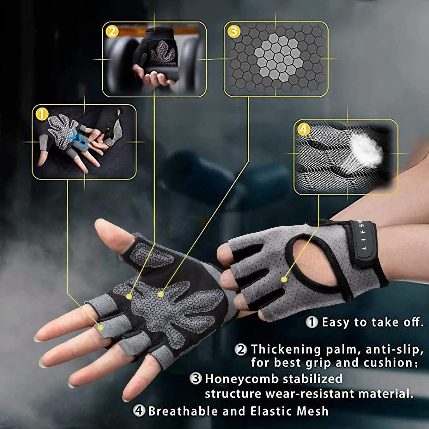 LIFECT Essential Breathable Workout Gloves, Weight Lifting Fingerless Gym Exercise Gloves with Curved Open Back, for Powerlifting, Women and Men