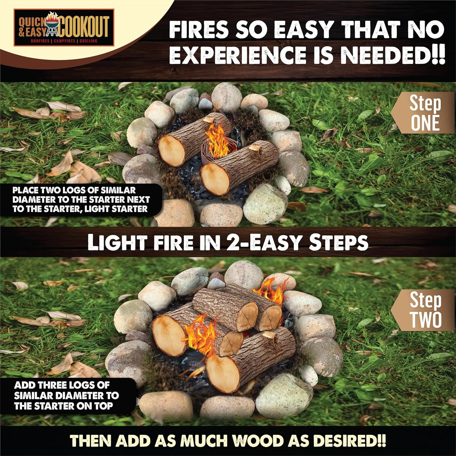 Light Wet/Frozen Logs in Windy Conditions & Start Fires with Only Large Logs with Patent-Pending Starters | Plant-Based Fuels Only | Never Split Wood Again. for Fire Pit, Fireplace, Camping, Survival