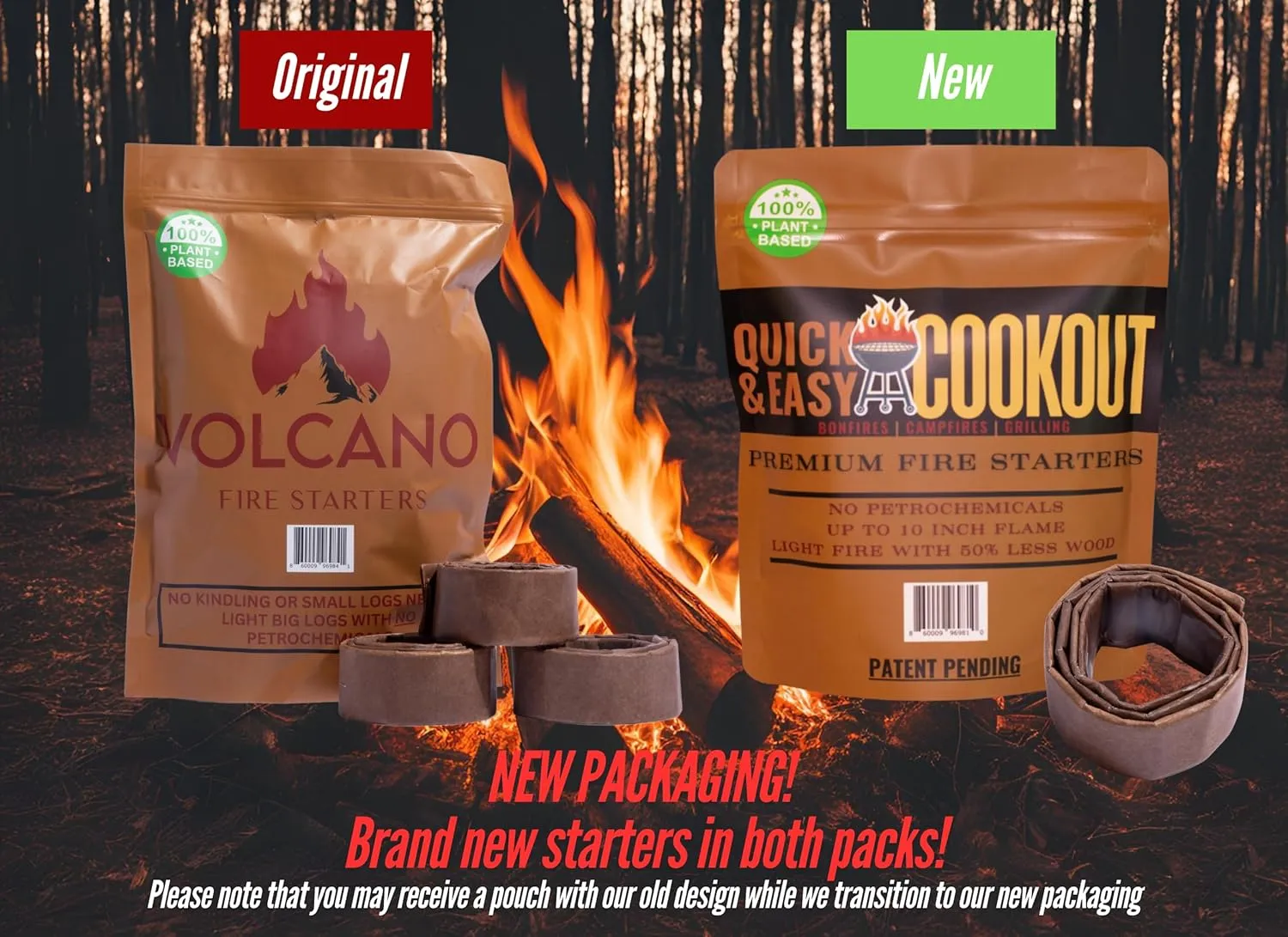 Light Wet/Frozen Logs in Windy Conditions & Start Fires with Only Large Logs with Patent-Pending Starters | Plant-Based Fuels Only | Never Split Wood Again. for Fire Pit, Fireplace, Camping, Survival