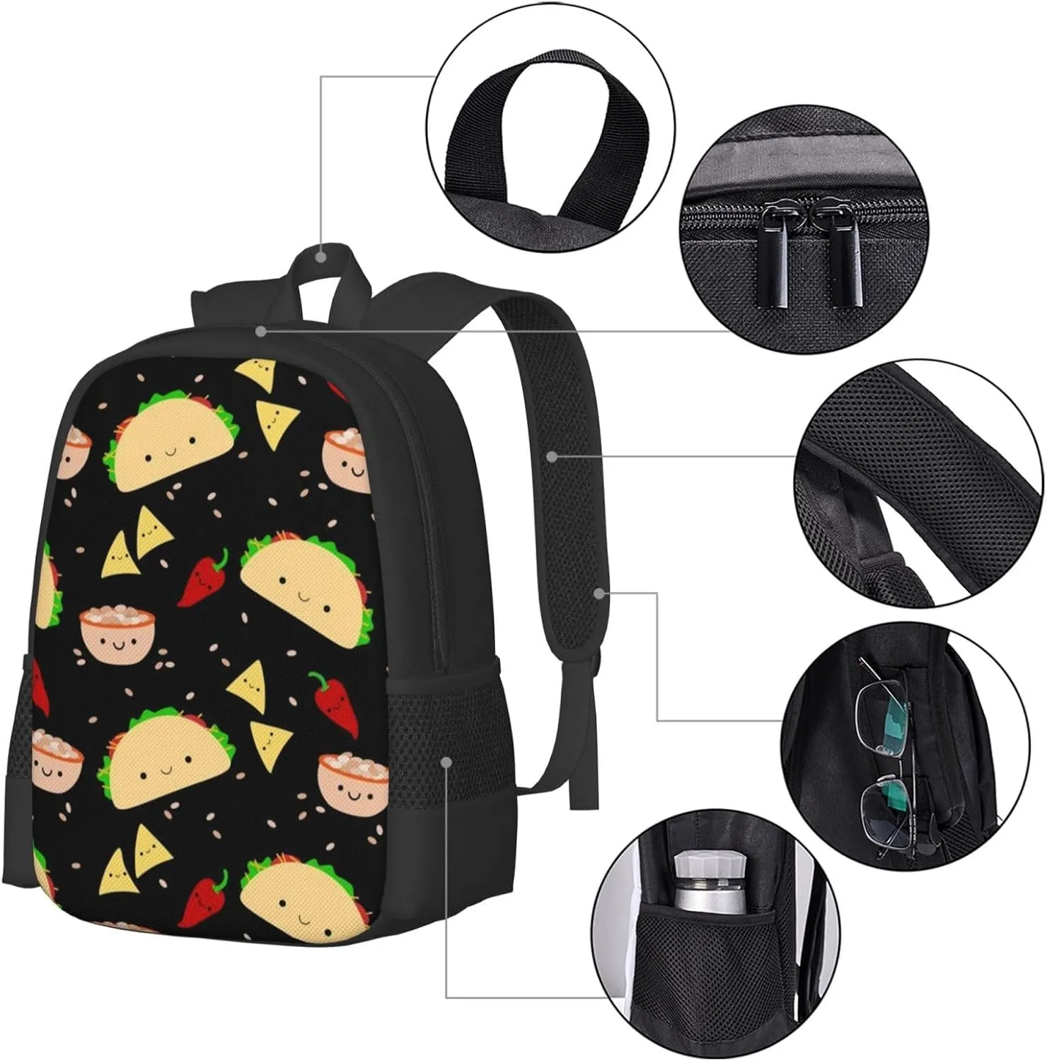 Lightweight Polyester Backpack for Taco Party Travel Hiking Bag & Day Pack - Large Capacity Multipurpose Anti-Theft Shoulder Bag for College Men Women