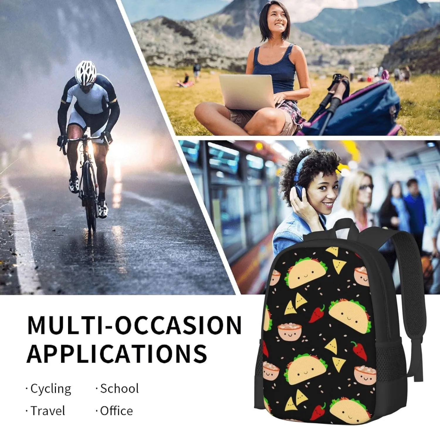 Lightweight Polyester Backpack for Taco Party Travel Hiking Bag & Day Pack - Large Capacity Multipurpose Anti-Theft Shoulder Bag for College Men Women