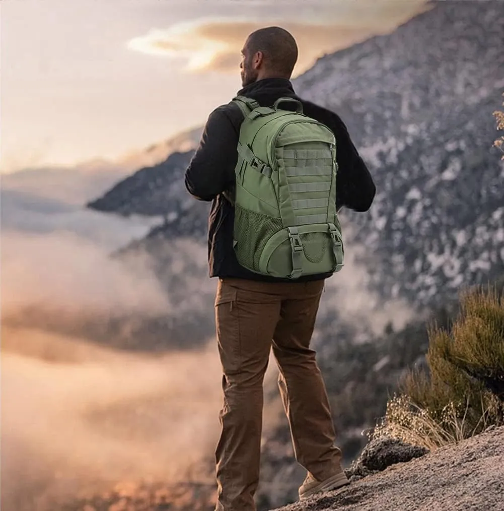 LIMHOO Tactical Backpack for Men Military Molle Bag Hiking Day Pack 27L Army Waterproof EDC Rucksack with USA Flag Patch (Army Green)