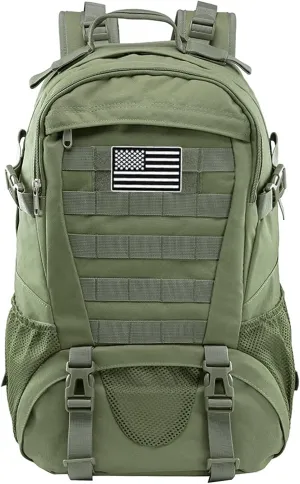 LIMHOO Tactical Backpack for Men Military Molle Bag Hiking Day Pack 27L Army Waterproof EDC Rucksack with USA Flag Patch (Army Green)