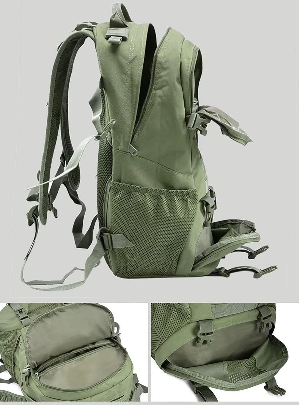 LIMHOO Tactical Backpack for Men Military Molle Bag Hiking Day Pack 27L Army Waterproof EDC Rucksack with USA Flag Patch (Army Green)
