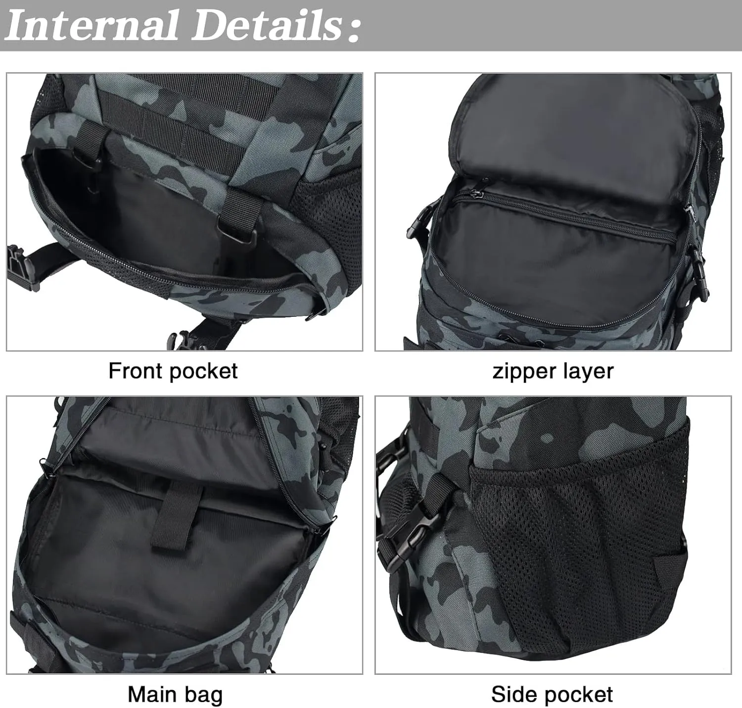 LIMHOO Tactical Backpack for Men Military Molle Bag Hiking Day Pack 27L Army Waterproof EDC Rucksack with USA Flag Patch (Black CP)