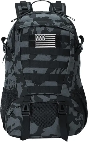 LIMHOO Tactical Backpack for Men Military Molle Bag Hiking Day Pack 27L Army Waterproof EDC Rucksack with USA Flag Patch (Black CP)