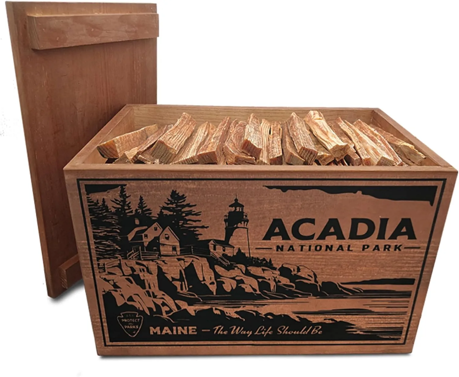 Limited Edition Protect The Parks Series All Natural Fatwood Fire Starter Sticks, 13 Pound Wooden Crate, Acadia Box