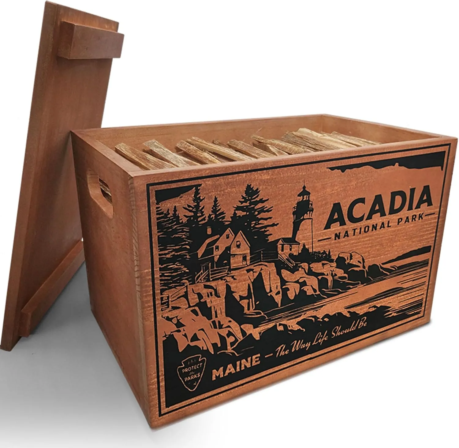 Limited Edition Protect The Parks Series All Natural Fatwood Fire Starter Sticks, 13 Pound Wooden Crate, Acadia Box