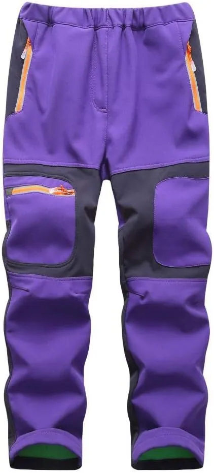 linlon Kids Boy's Snow Waterproof Pants Youth Fleece Lind Hiking Softshell Warm Insulated Trousers